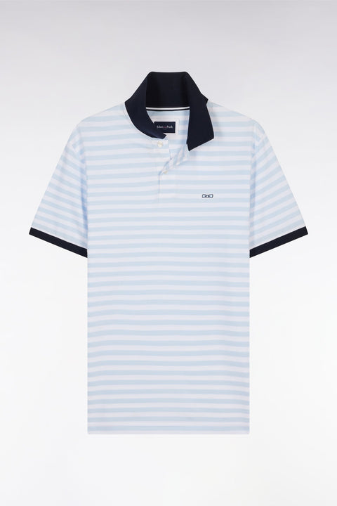 Polo marinière à manches courtes en coton stretch rayé ciel coupe ajustée - Image 2