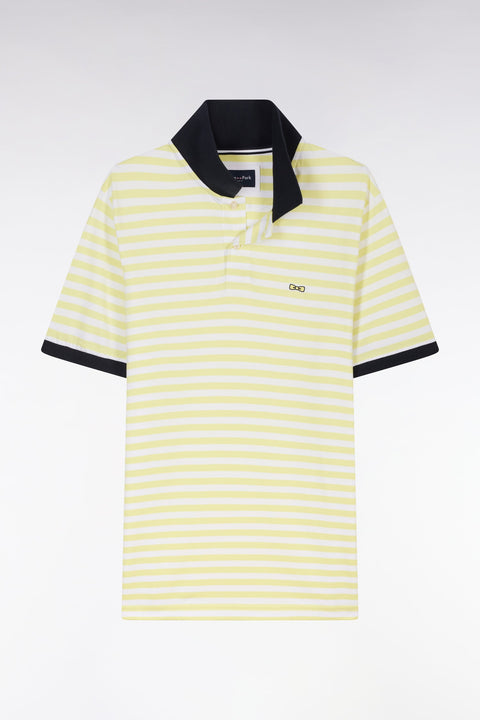 Polo marinière à manches courtes en coton stretch rayé jaune coupe ajustée - Image 2
