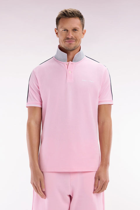 Polo à manches courtes uni en coton rose inscription Eden Park coupe décontractée - Image 1