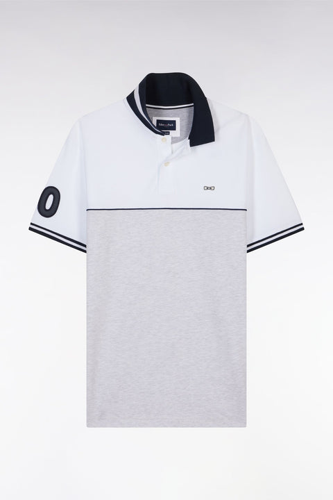 Polo à manches courtes bicolore en coton gris et blanc coupe décontractée - Image 2