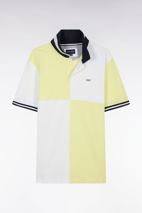 Polo à manches courtes coupé-cousu en coton jaune coupe décontractée - Image 2