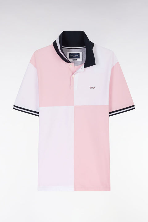 Polo à manches courtes coupé-cousu en coton rose coupe décontractée - Image 2