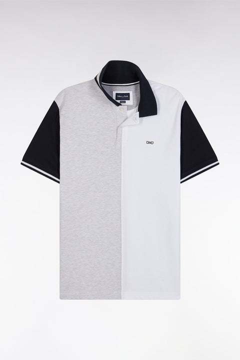 Polo à manches courtes en coton bicolore gris et blanc coupe décontractée - Image 2