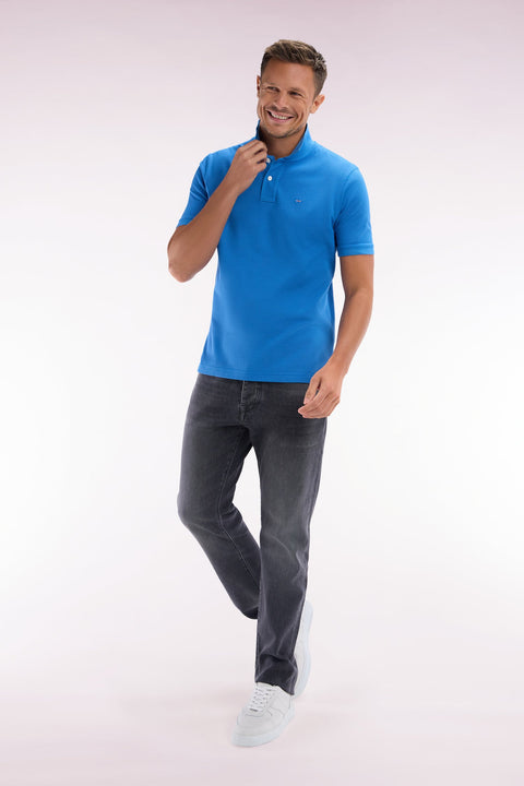 Polo à manches courtes uni en coton Pima bleu coupe droite - Image 3