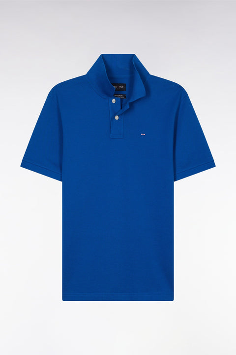Polo à manches courtes uni en coton Pima bleu foncé coupe droite - Image 2