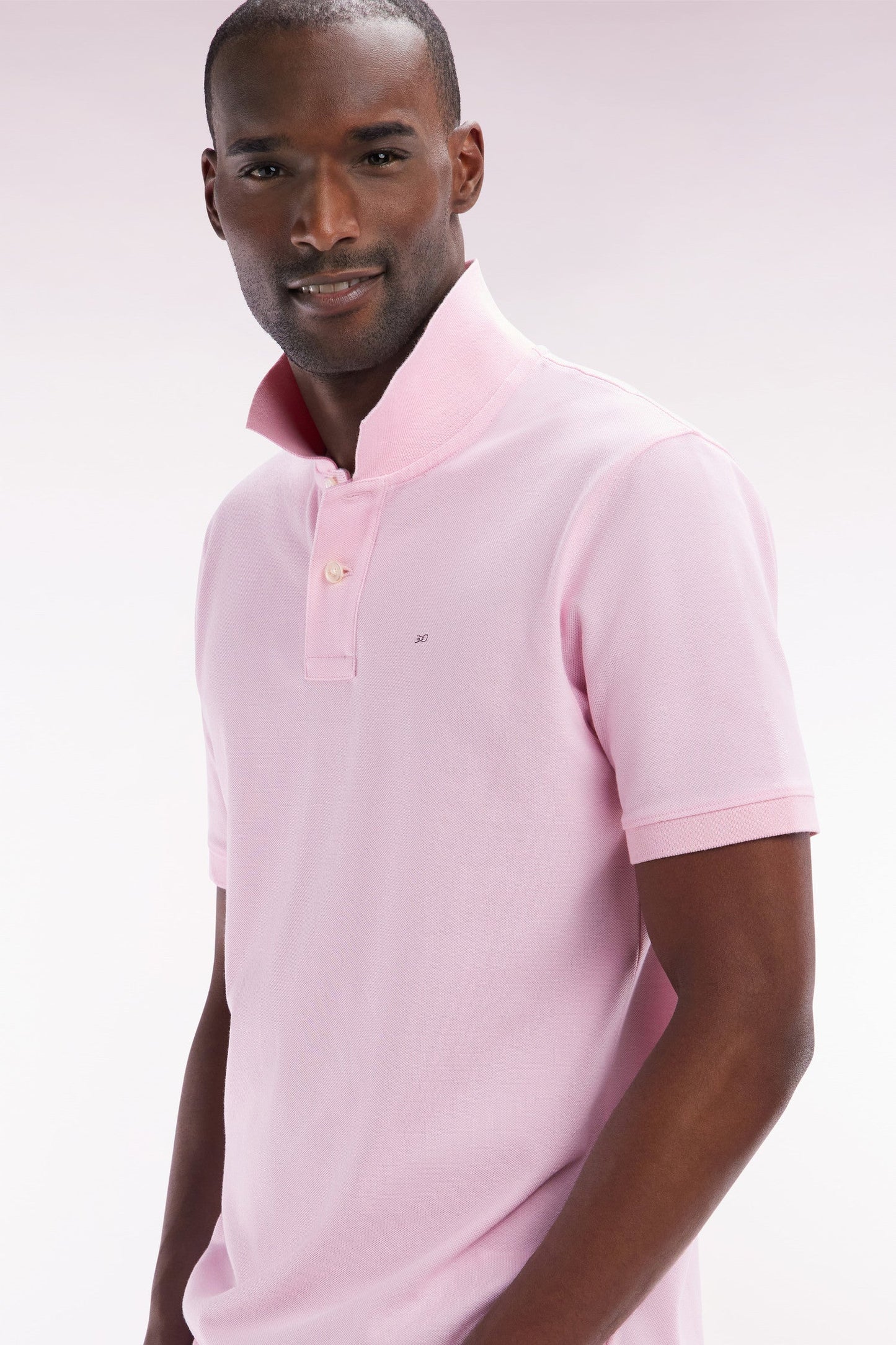 Polo à manches courtes uni en coton Pima rose clair coupe droite