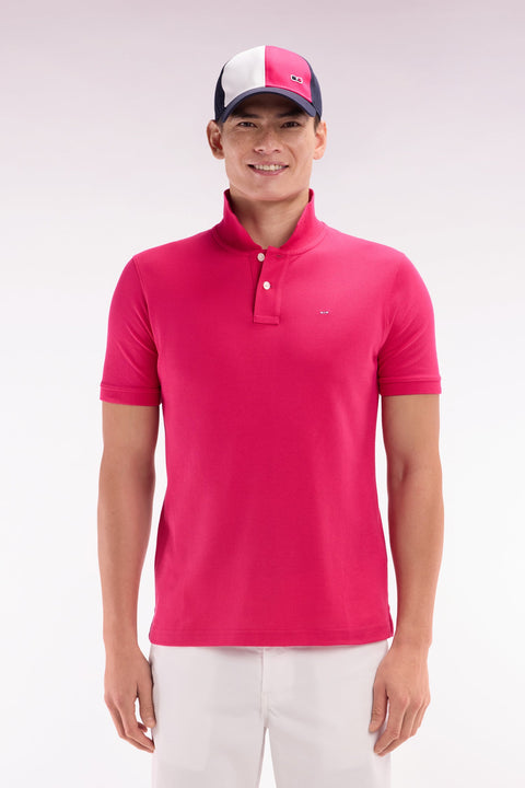 Polo à manches courtes uni en coton Pima fuchsia coupe droite - Image 1