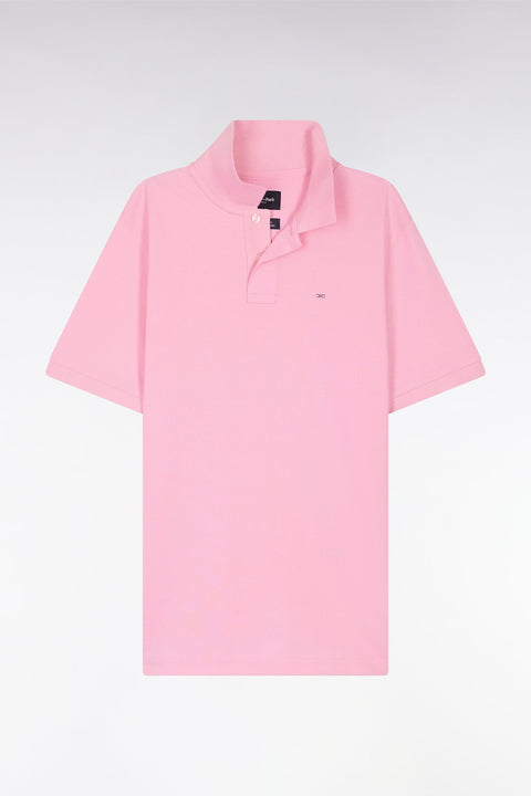 Polo à manches courtes uni en coton Pima rose coupe droite - Image 2