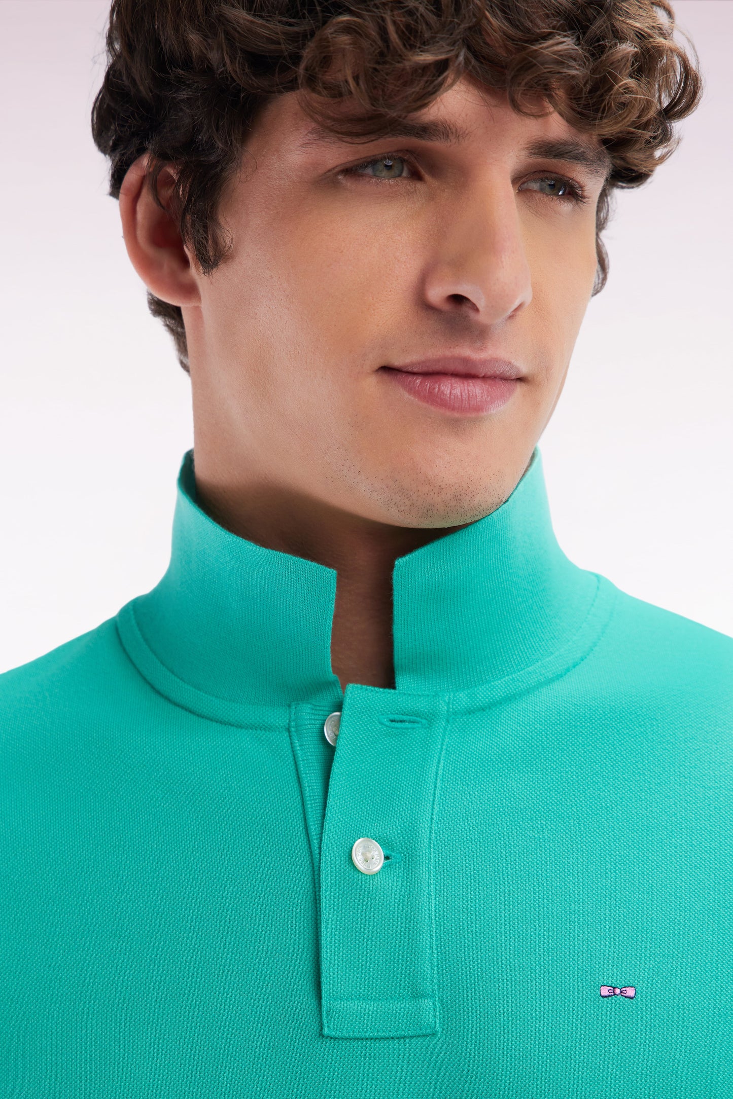 Polo à manches courtes uni en coton Pima vert coupe droite