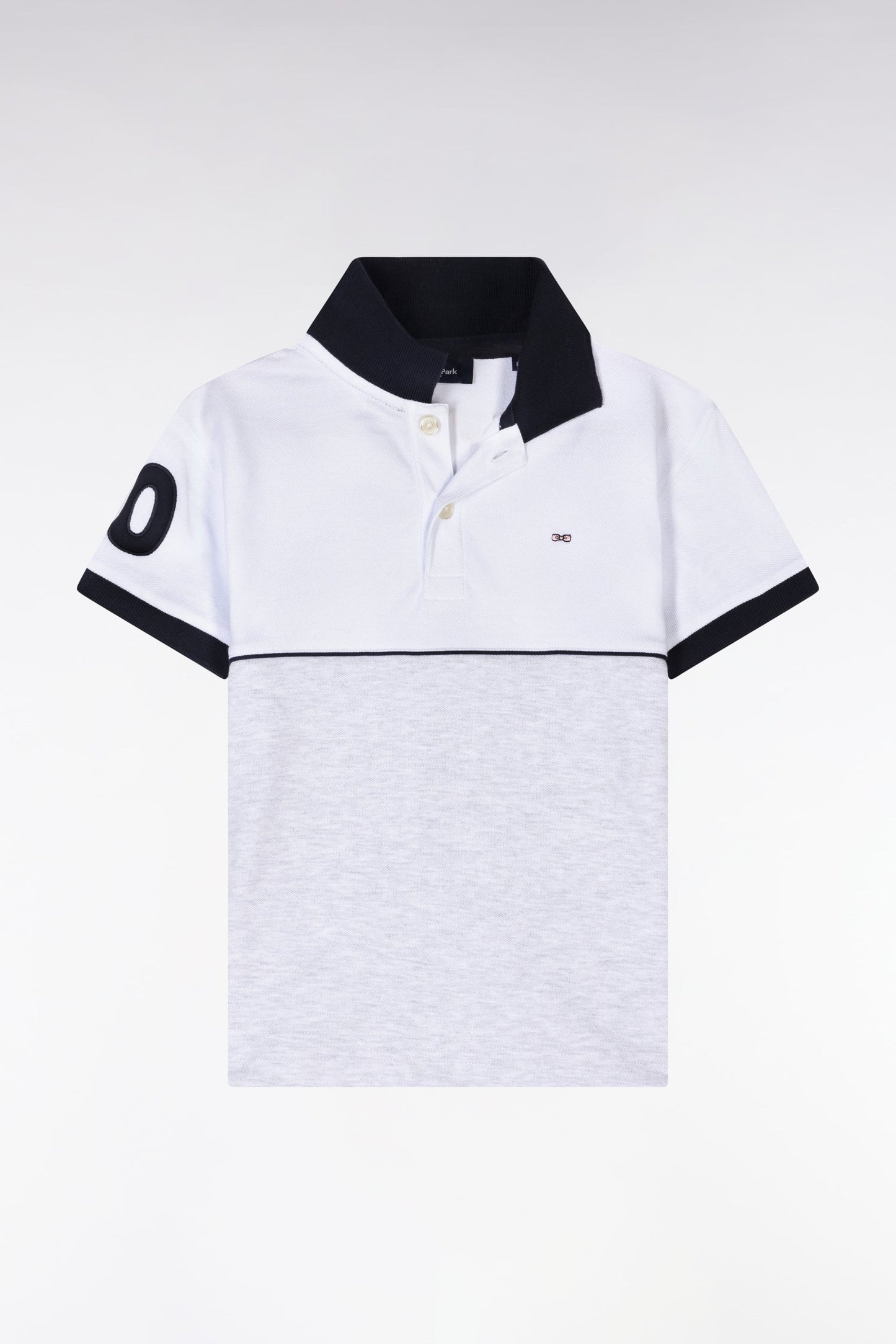 Polo à manches courtes bicolore en coton gris broderie 10 coupe droite
