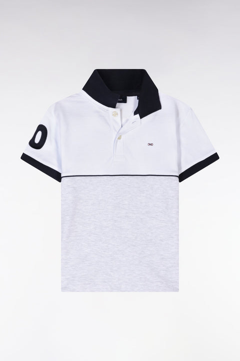 Polo à manches courtes bicolore en coton gris broderie 10 coupe droite - Image 1