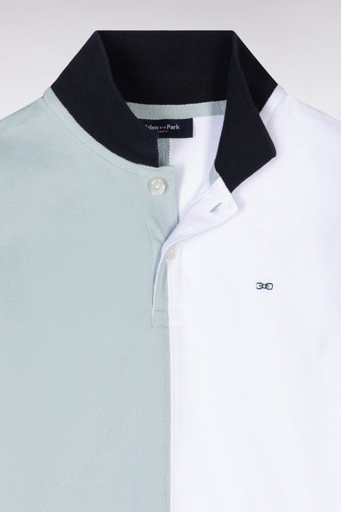 Polo à manches courtes en piqué coton tricolore blanc marine et vert coupe droite - Image 2