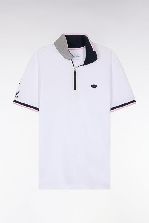 Polo à manches courtes en coton stretch blanc col zippé coupe ajustée - Image 2