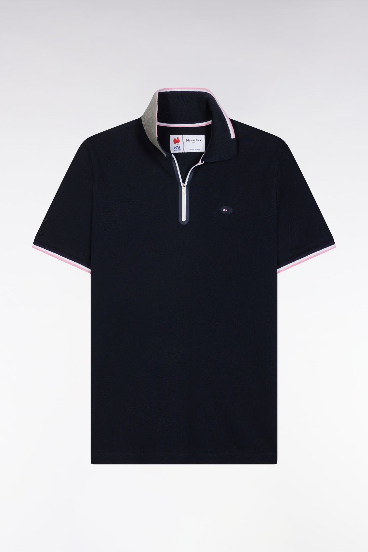 Polo à manches courtes en coton stretch marine col zippé coupe ajustée