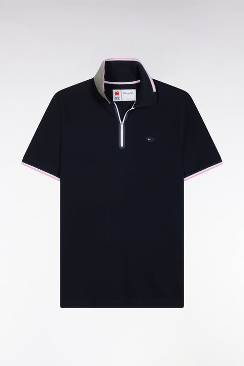 Polo à manches courtes en coton stretch marine col zippé coupe ajustée - Image 2