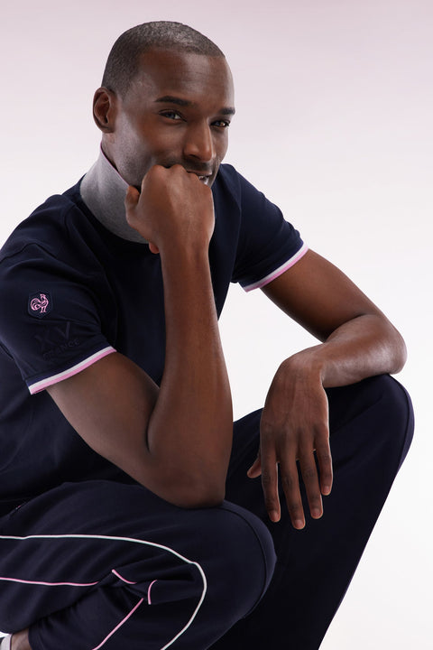Polo à manches courtes en coton stretch marine col zippé coupe ajustée - Image 3