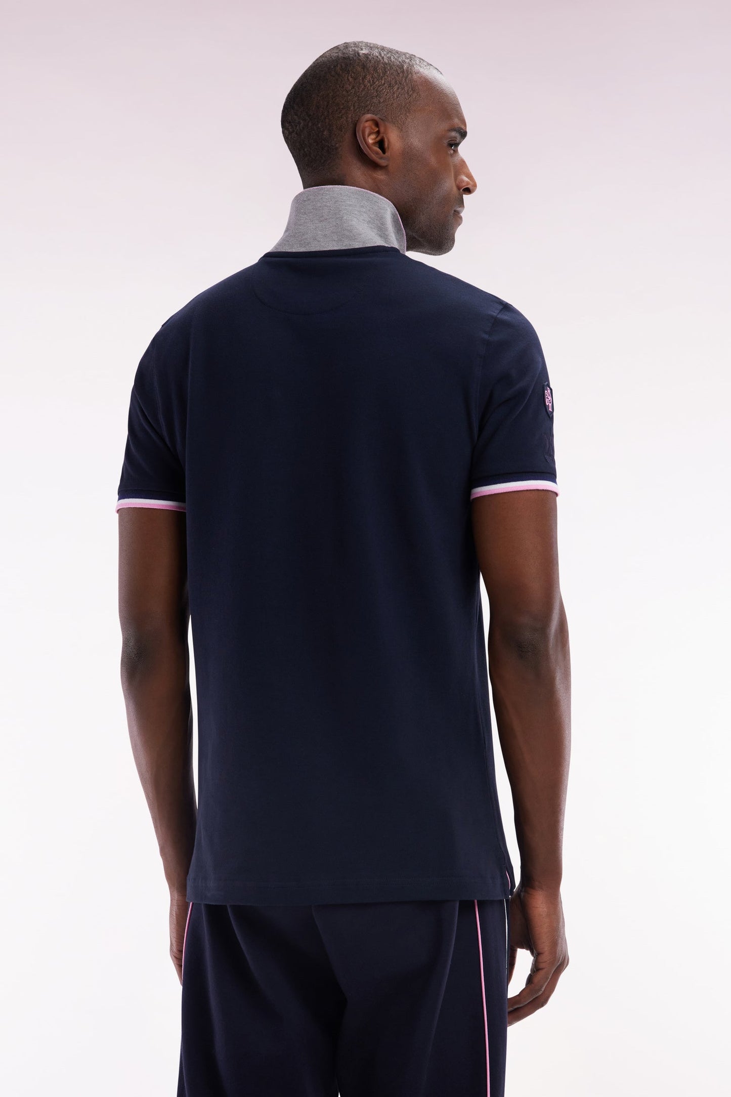 Polo à manches courtes en coton stretch marine col zippé coupe ajustée