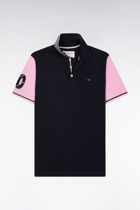Polo à manches courtes en piqué coton marine broderie 10 manche coupe droite - Image 2