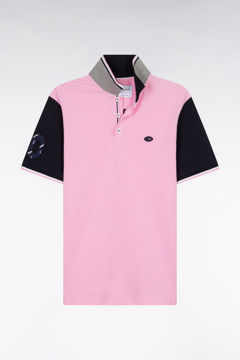 Polo à manches courtes en piqué coton rose broderie 10 manche coupe droite - Image 2