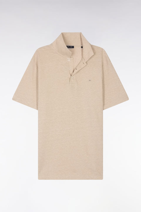 Polo à manches courtes en coton et lin beige coupe droite - Image 2