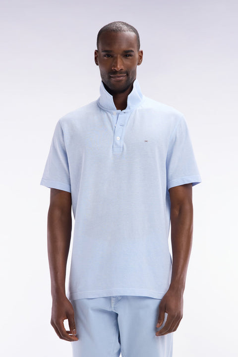 Polo à manches courtes en coton et lin bleu-gris coupe droite - Image 1