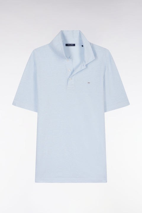 Polo à manches courtes en coton et lin bleu-gris coupe droite - Image 2