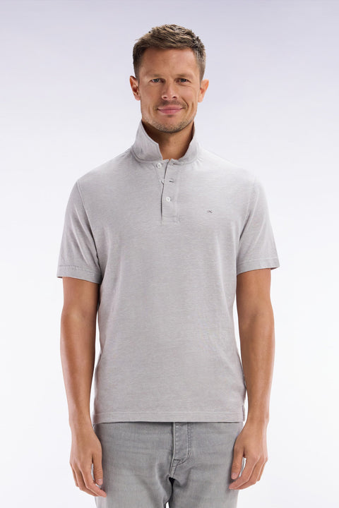 Polo à manches courtes en coton et lin gris clair coupe droite - Image 1