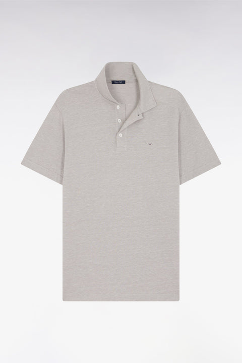 Polo à manches courtes en coton et lin gris clair coupe droite - Image 2