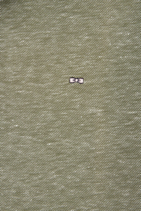 Polo à manches courtes en coton et lin kaki coupe droite - Image 2