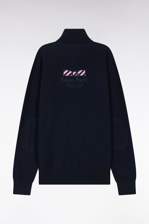 Pull col camionneur en coton marine broderie dos nœud papillon cerclée coupe droite - Image 2