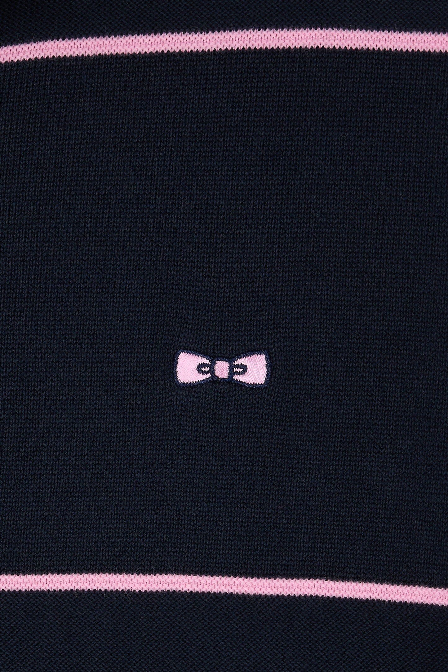 Pull manches courtes à col polo en coton marine et rose coupe droite
