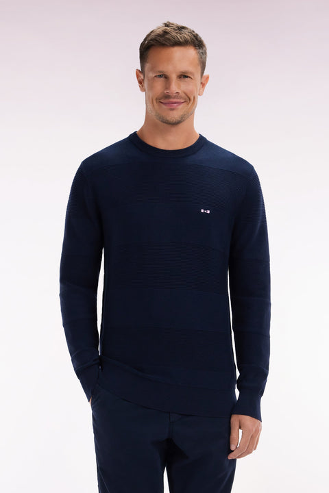 Pull col rond en tricot de coton marine coupe droite - Image 1