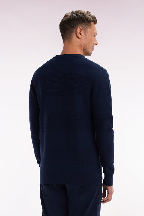 Pull col rond en tricot de coton marine coupe droite - Image 3