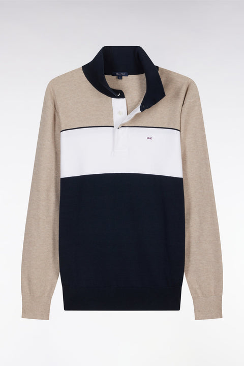 Pull à col maillot en coton beige coupe droite - Image 2