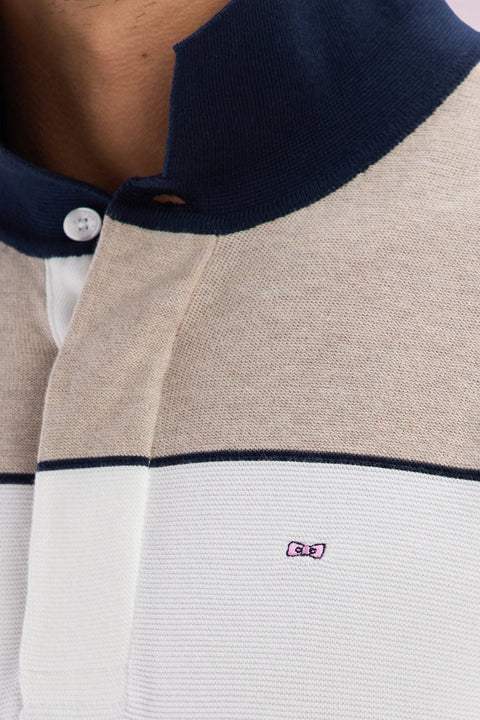Pull à col maillot en coton beige coupe droite - Image 3