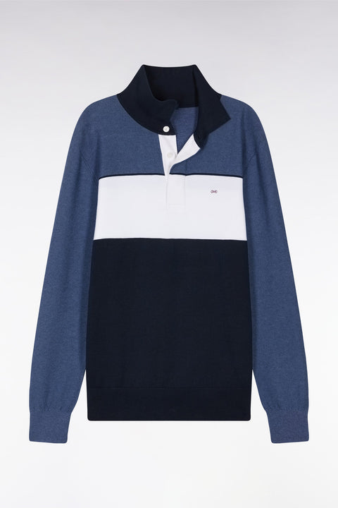 Pull à col maillot en coton bleu coupe droite - Image 2