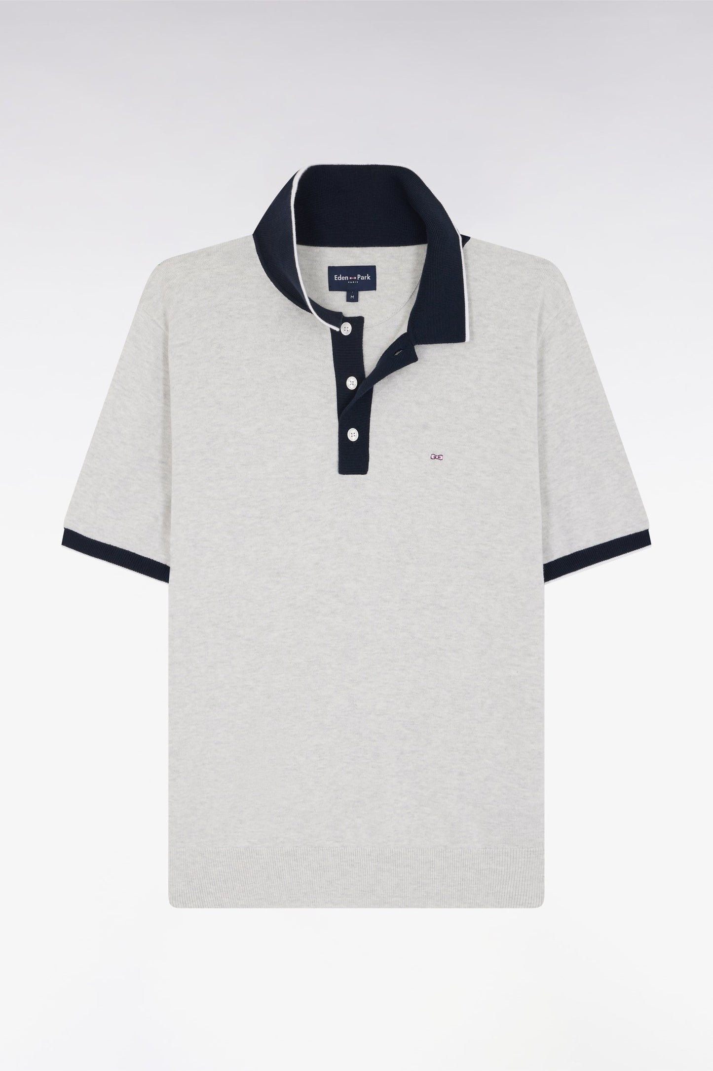 Pull manches courtes à col polo en coton gris coupe droite