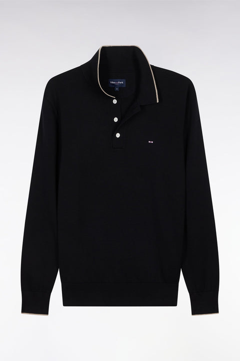 Pull col polo en coton noir et marron coupe droite - Image 2