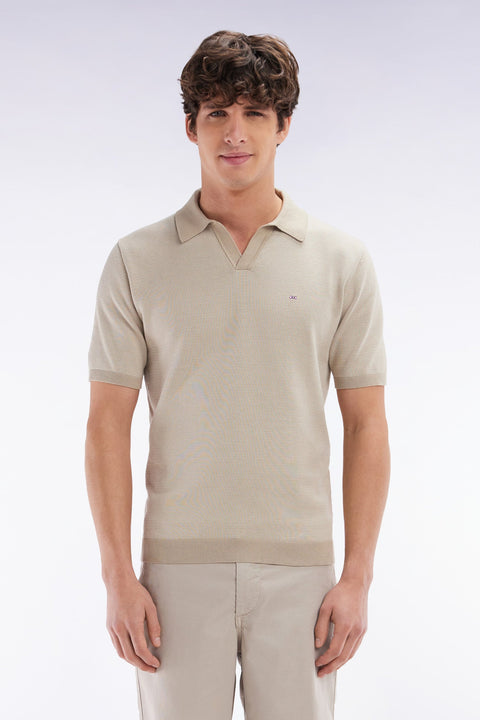 Pull col polo en coton beige coupe droite - Image 1