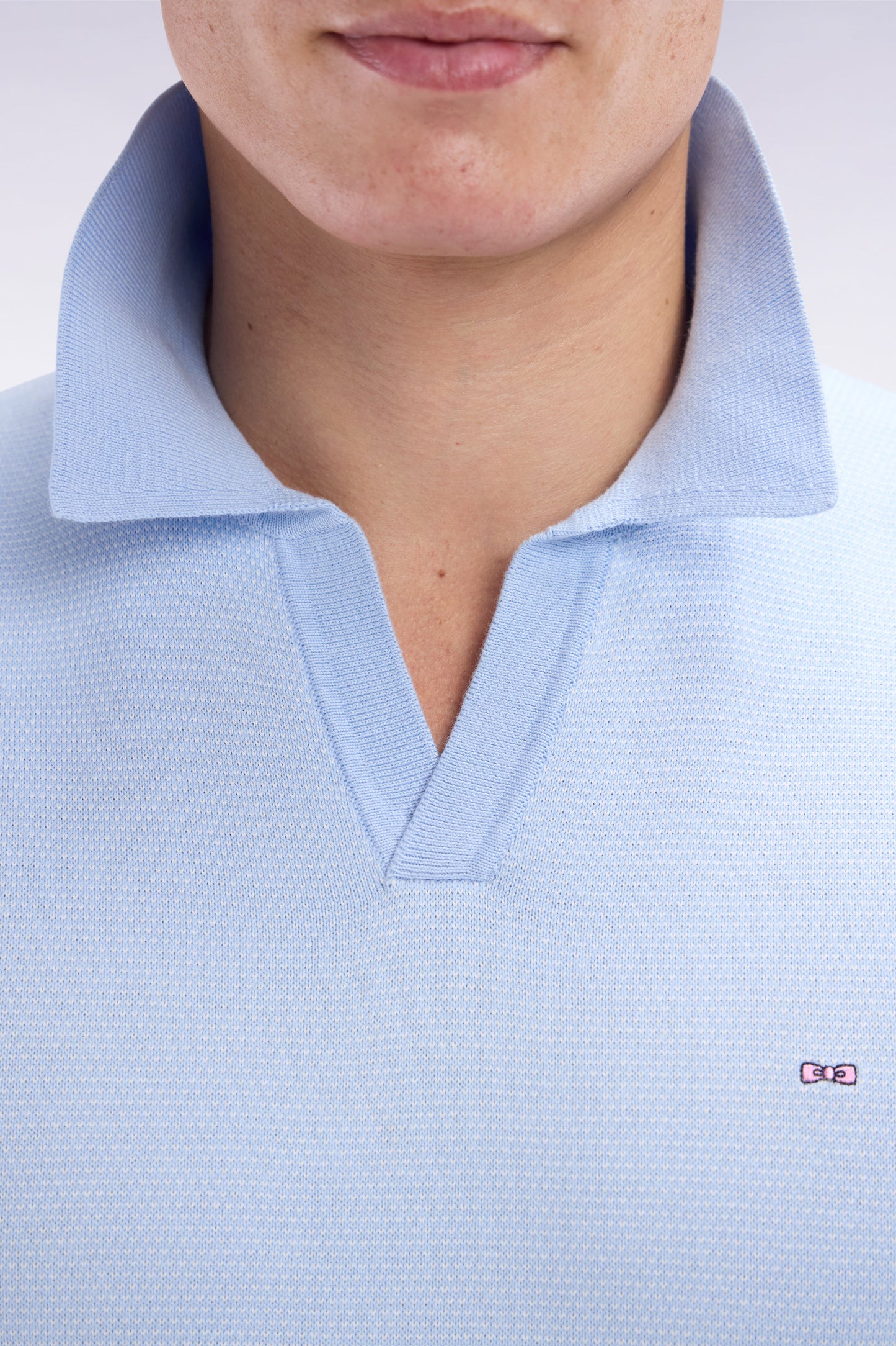 Pull col polo en coton ciel coupe droite