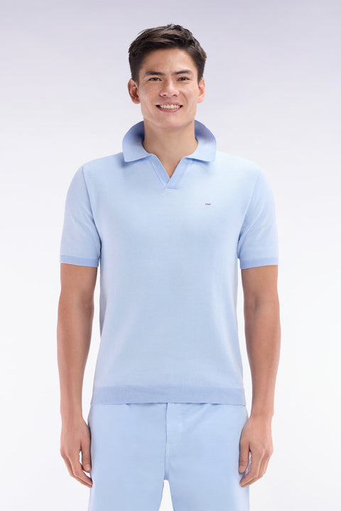 Pull col polo en coton ciel coupe droite - Image 1