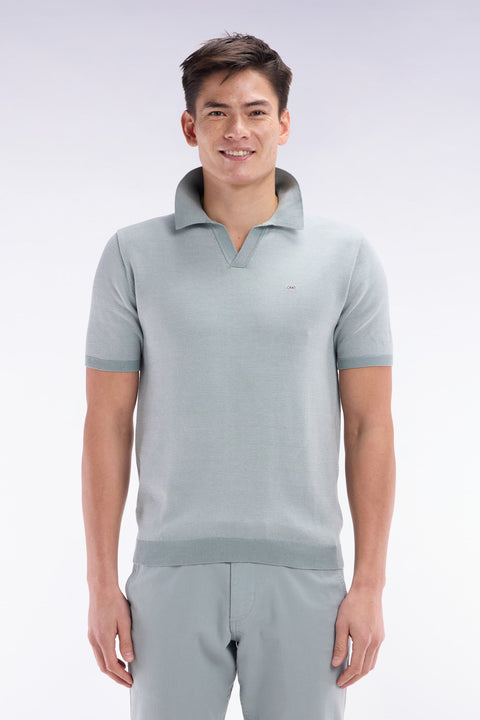 Pull col polo en coton gris clair coupe droite - Image 1