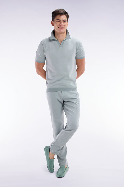 Pull col polo en coton gris clair coupe droite - Image 3