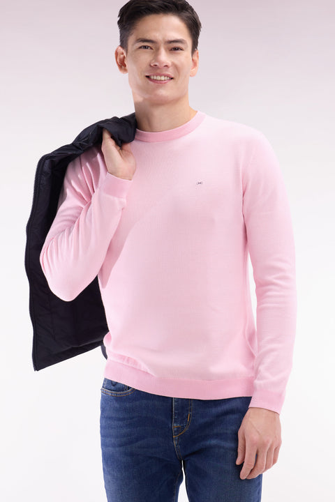 Pull en coton à col rond en coton rose coupe droite - Image 3