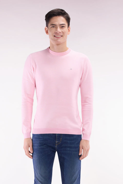Pull en coton à col rond en coton rose coupe droite - Image 1