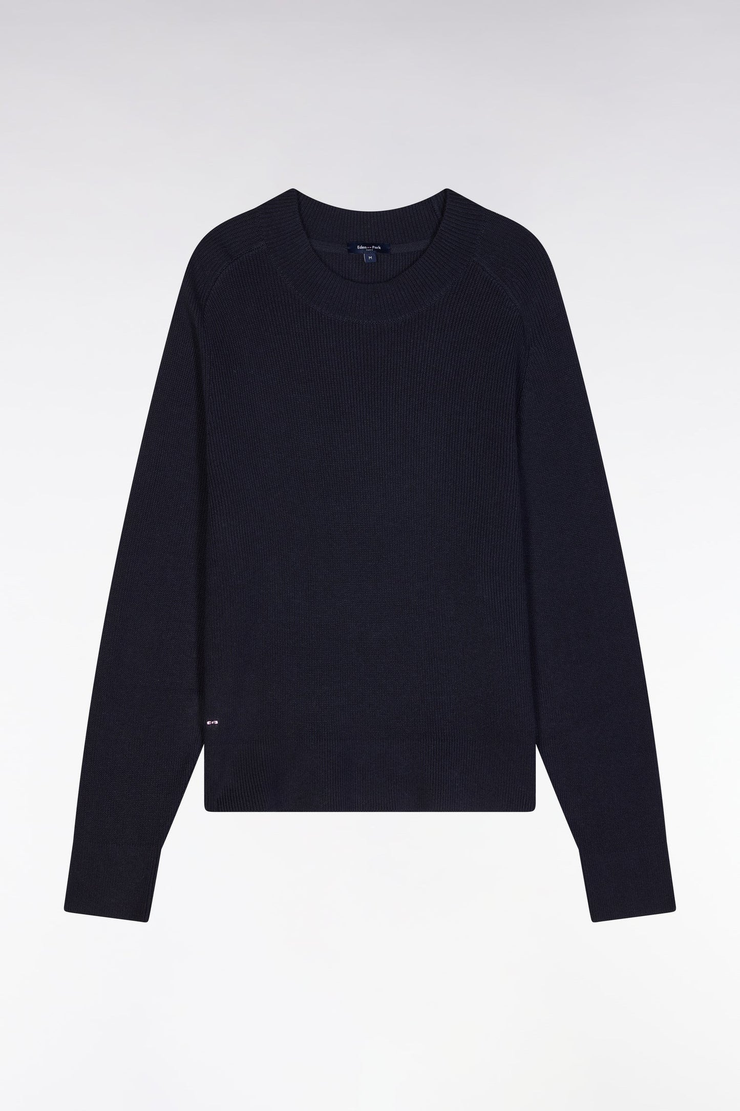 Pull col rond côtelé marine coupe décontractée