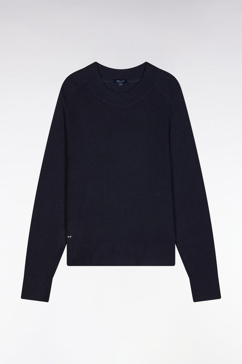 Pull col rond côtelé marine coupe décontractée - Image 2