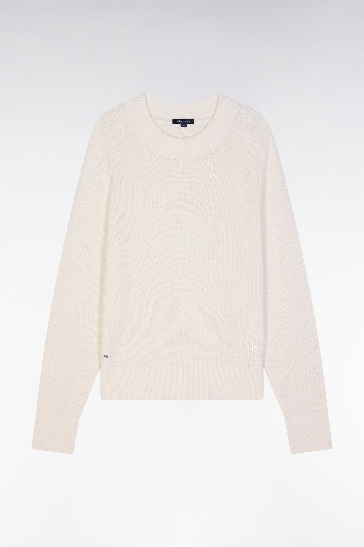 Pull col rond côtelé écru coupe décontractée