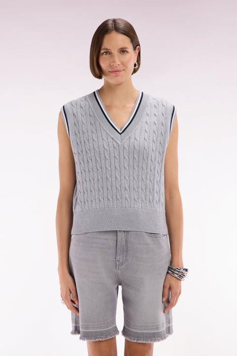 Pull sans manches en coton torsadé gris coupe décontractée - Image 3