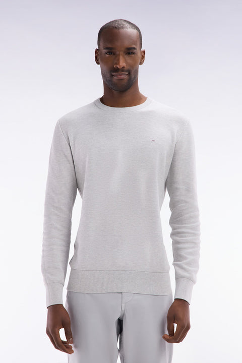 Pull col rond en coton nid d'abeille gris coupe droite - Image 1